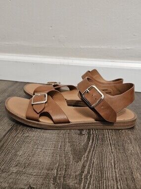 Girls Cat & Jack Faux Leather Strap Brown Cognac Sandal Size 4